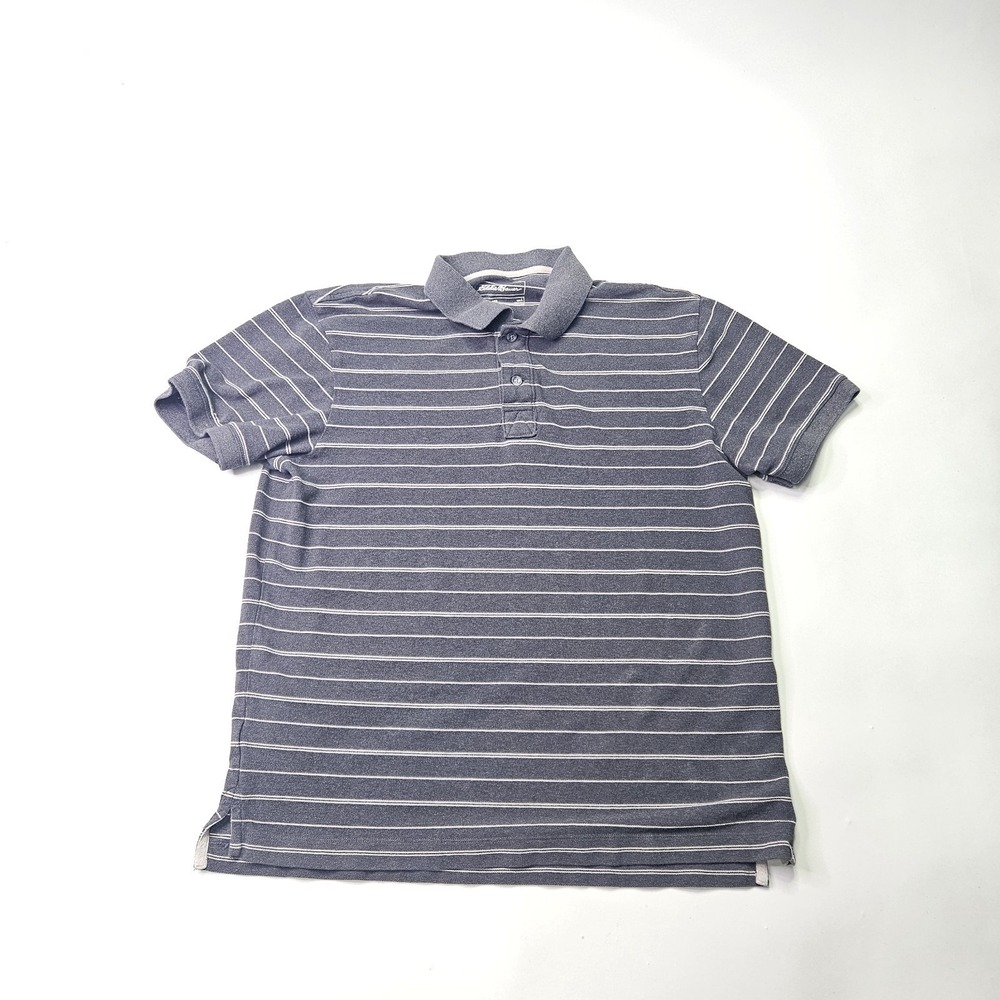Eddie Bauer Men's L Striped Polo Shirt Short Sleeve Gray Outdoor